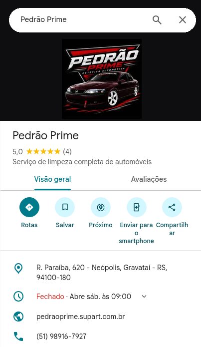 Perfil da Pedrão Prime no Google Maps